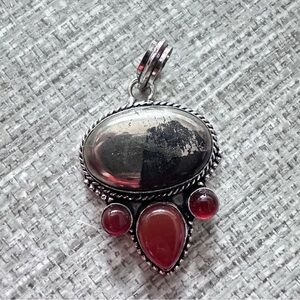 Pendant Pyrite And Carnelian Agate Large Gemstones Stones Silver Tone 3331